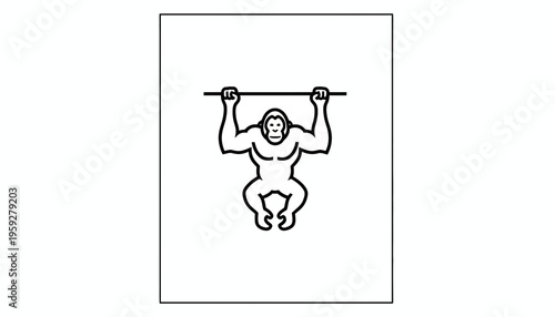 Gorilla hanging on a bar, fitness, strength, exercise, workout, jungle gym, playful, strong