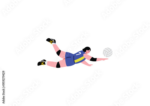 ボールを拾う女子バレーボール選手のイラスト