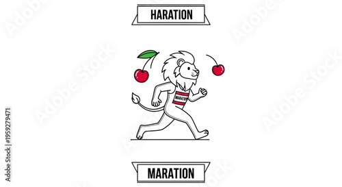 Funny Lion Running Marathon, Juggling Cherries, Healthy Lifestyle