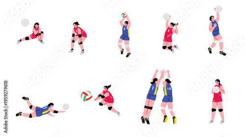 女子バレーボール選手のイラストセット