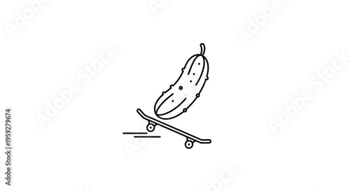 Funny pickle skateboarding, cartoon style, isolated on white background