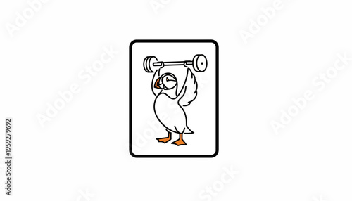 Funny Puffin Lifting Weights, Cartoon Animal Athlete, Strength Training