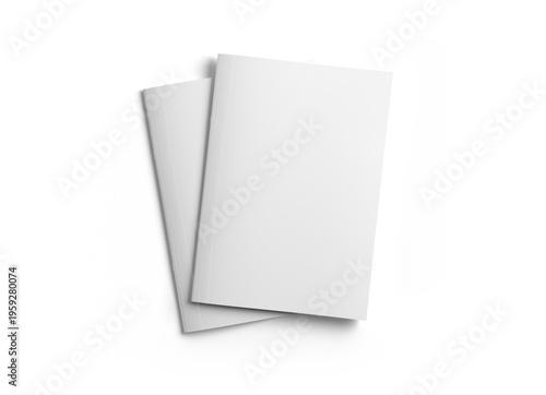 Magazine covers isolated on transparent background. Cut out blank brochures mockup 3D rendering