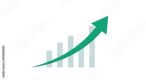 Green upward arrow graph showing financial growth and positive trend representing success and profit increase on transparent background