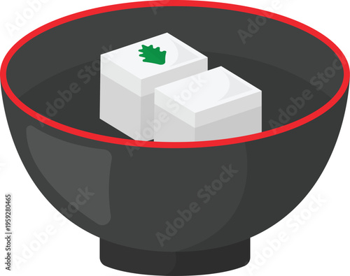 Block of Tofu in Bowl Flat Illustration. Clean Icon Design Element Isolated on White Background