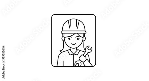 Female Engineer Icon Holding Wrench, Woman in Hard Hat, Construction Worker Symbol