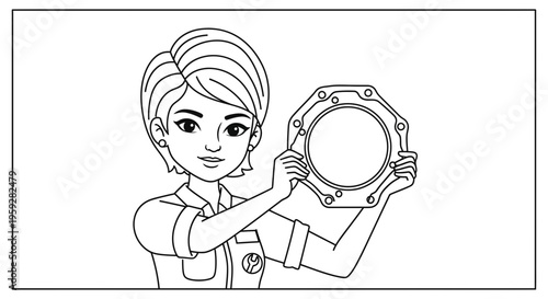 Female Mechanic Holding Auto Part, Vector Illustration
