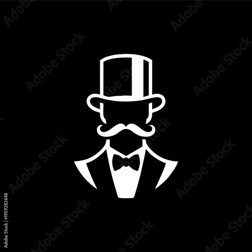 vector simple silhouette modern logo of top hat man