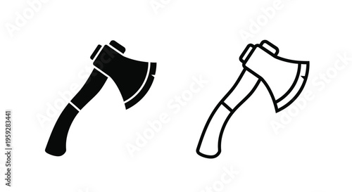 Two black silhouettes of axes one facing left and one right