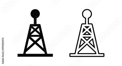 Two contrasting oil derrick icons one filled and one outlined