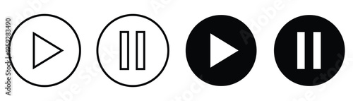 Media player control buttons including play and pause icons in circle frames