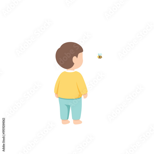 a child looking at a small bee, World Bee Day