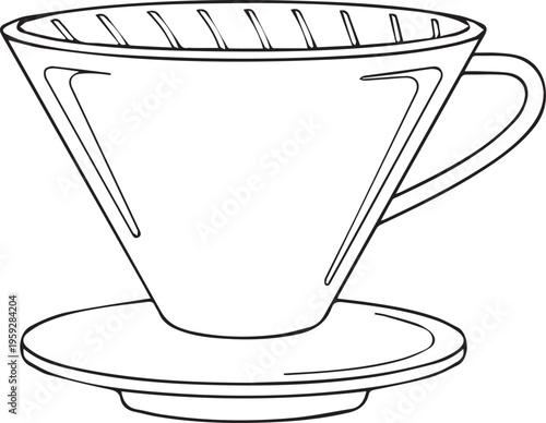 Pour over coffee maker, coffee dripper, tea infuser, black line drawing