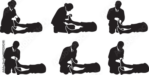 Black Solid Anesthesiologist Silhouettes Set of Six on White Background