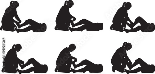 Black Solid Anesthesiologist Silhouettes Set of Six on White Background