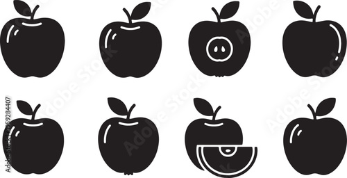 Black Solid Apple Harvest Silhouette Variety Icons Set of Six