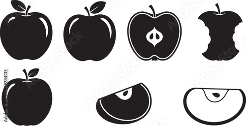 Black Solid Apple Harvest Silhouette Variety Icons Set of Six