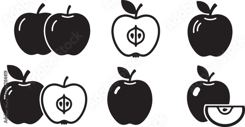 Black Solid Apple Harvest Silhouette Variety Icons Set of Six