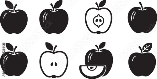 Black Solid Apple Harvest Silhouette Variety Icons Set of Six