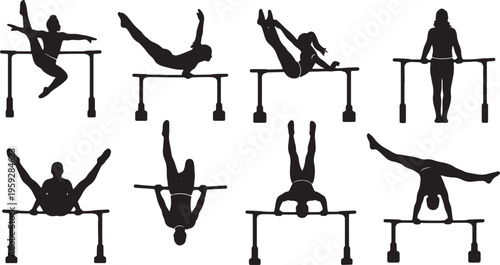 Black Solid Artistic Horizontal Bar Silhouettes Set of Six on White Background