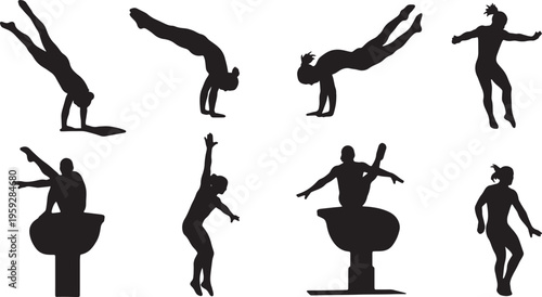 Black Solid Artistic Vault Silhouettes Set of Six on White Background