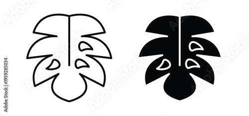 Monstera deliciosa plant leaf icon. black and white line icons pack.