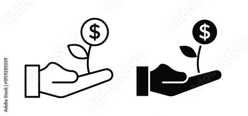Money tree icon. black and white line icons pack.