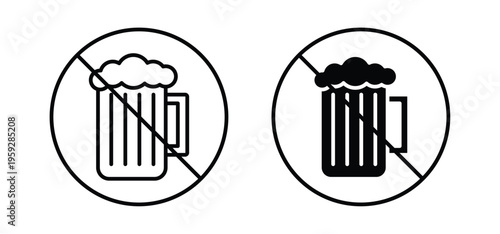 No alcohol sign. black and white line icons pack.