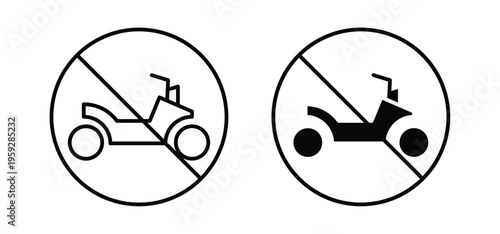 No all terrain vehicle signs. black and white line icons pack.