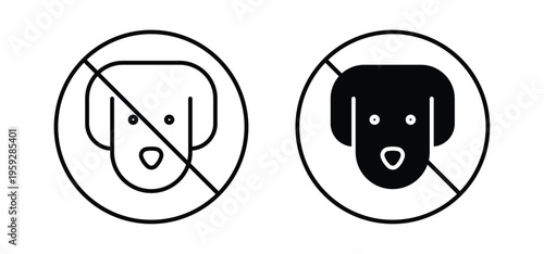 No dogs allowed signs. black and white line icons pack.