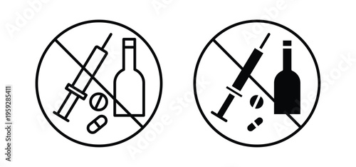 No drugs or alcohol signs illustration sign collection. vector symbol or logo.