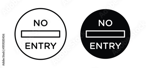 No entry road signs. black and white line icons pack.