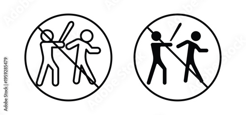No fight signs. black and white line icons pack.