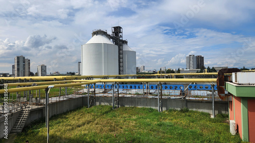 Obraz na płótnie Anaerobic digesters in a municipal wastewater treatment plant, where sludge is d