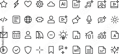 Multimedia and document line editable icon set. Containing folder, music, video, image, file, and more. Editable stroke