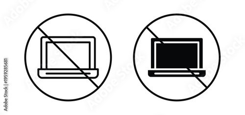 No laptop signs. black and white line icons pack.