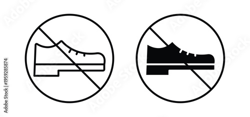 No shoes signs. black and white line icons pack.