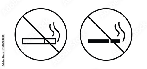 No smoking cigarette signs. black and white line icons pack.