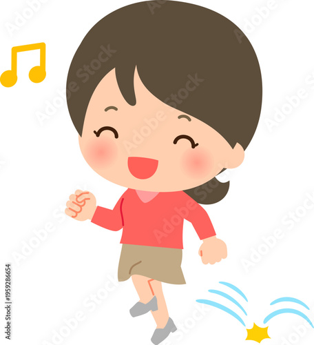 スキップする若い女性