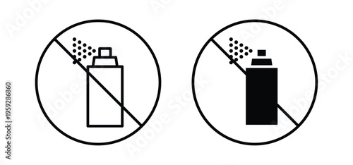 No spray can allowed signs. black and white line icons pack.