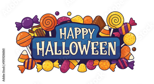 Happy Halloween colorful candy collection with lollipops and sweets