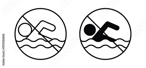 No swimming sign. black and white line icons pack.