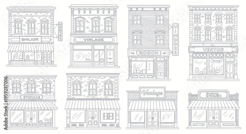 Vintage Storefronts Collection: Old Town Buildings, Retro Facades, City Architecture