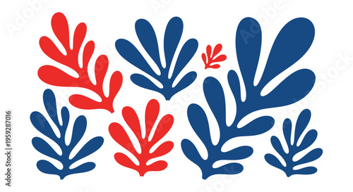 Abstract Red Blue Leaf Shapes Pattern - Matisse Inspired