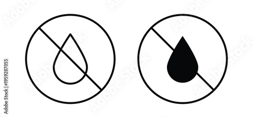 No Water drop signs. black and white line icons pack.
