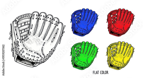 Baseball Gloves Collection: Vintage Sketch and Vibrant Colors