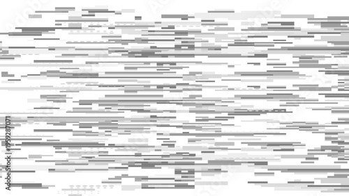Abstract gray glitch texture vector with horizontal pixel streaks and subtle static noise on a clean white field, ideal for modern tech posters, UI overlays, branding systems, and digital layouts.