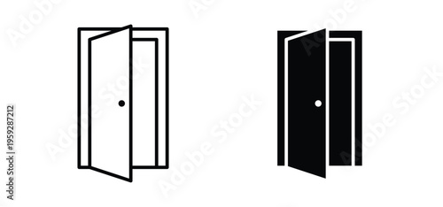 Open door icon. black and white line icons pack.