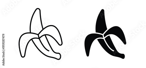 Peeled banana icon. black and white line icons pack.