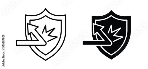 Protection from attack icon. black and white line icons pack.